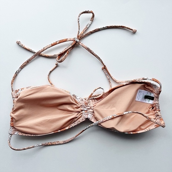 J. Crew Ruched Halter Bikini XL Top M Bottom Zinnia‎ Floral peach orange strappy - Picture 3 of 12